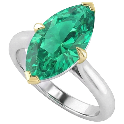 Natural Real ( Not Lab Grown ) Sparkling Marquise Green Emerald GIA Ring Cathedral Setting