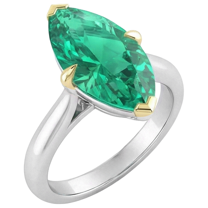 Natural Real ( Not Lab Grown ) Sparkling Marquise Green Emerald GIA Ring Cathedral Setting