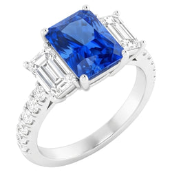 Sparkling Natural Earth Mined Diamond Blue Sapphire Ring 3.50 Carats Round Emerald Stones