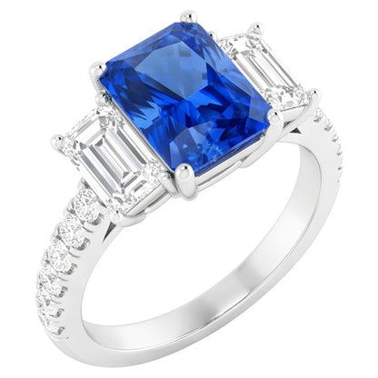 Sparkling Natural Earth Mined Diamond Blue Sapphire Ring 3.50 Carats Round Emerald Stones