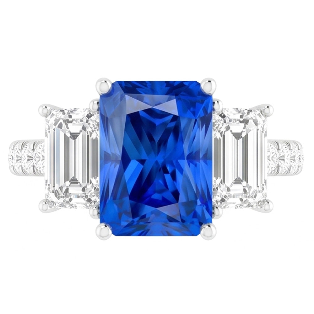 Sparkling Natural Earth Mined Diamond Blue Sapphire Ring 3.50 Carats Round Emerald Stones