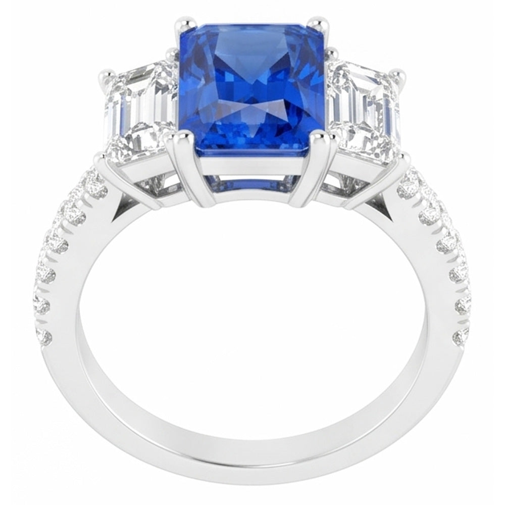 Sparkling Natural Earth Mined Diamond Blue Sapphire Ring 3.50 Carats Round Emerald Stones