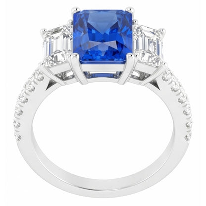 Sparkling Natural Earth Mined Diamond Blue Sapphire Ring 3.50 Carats Round Emerald Stones