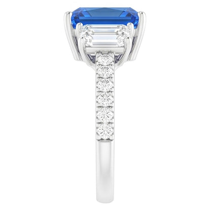 Sparkling Natural Earth Mined Diamond Blue Sapphire Ring 3.50 Carats Round Emerald Stones