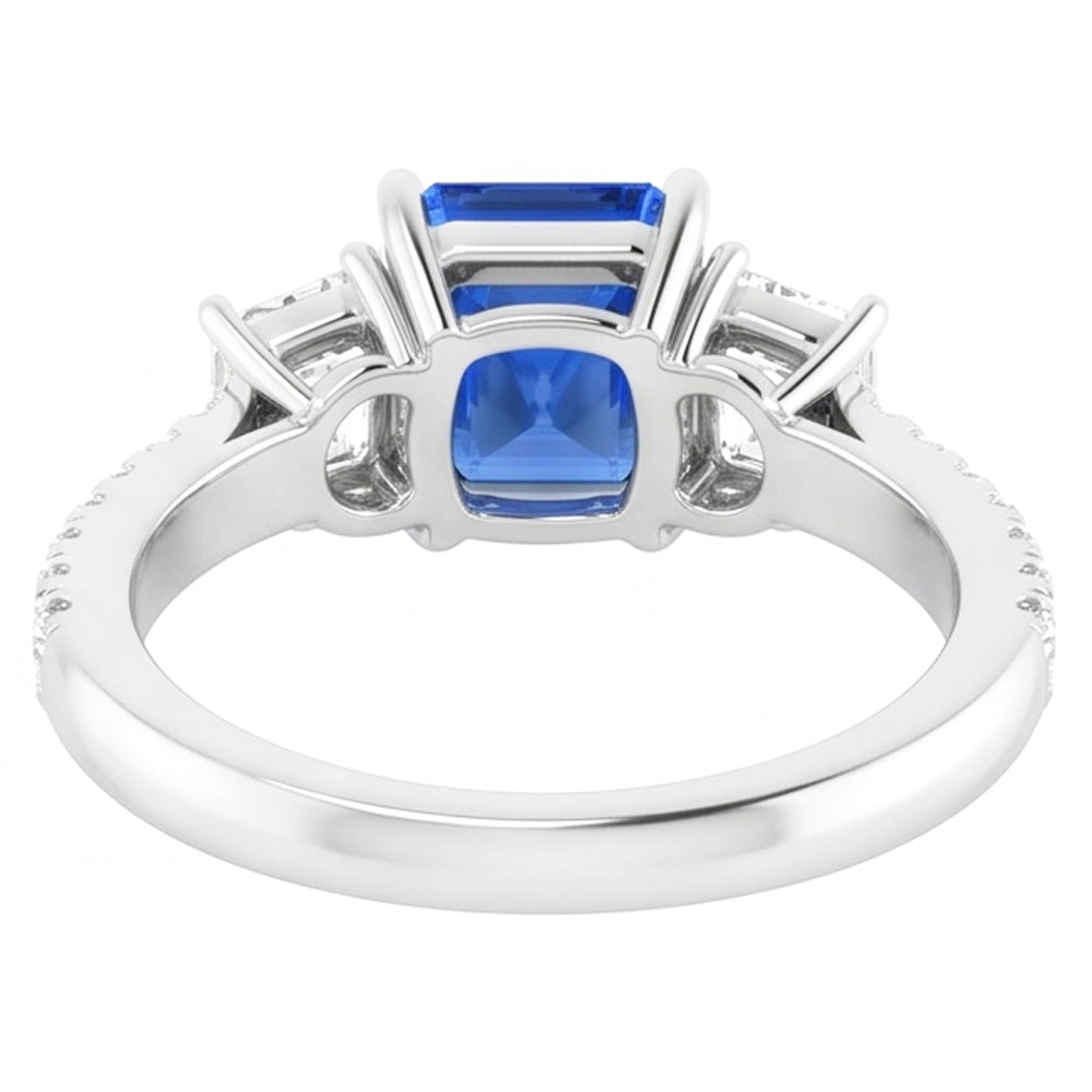 Sparkling Natural Earth Mined Diamond Blue Sapphire Ring 3.50 Carats Round Emerald Stones