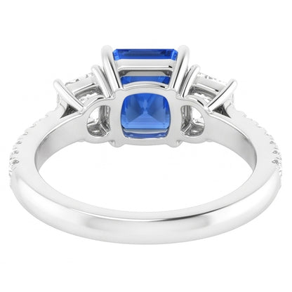 Sparkling Natural Earth Mined Diamond Blue Sapphire Ring 3.50 Carats Round Emerald Stones