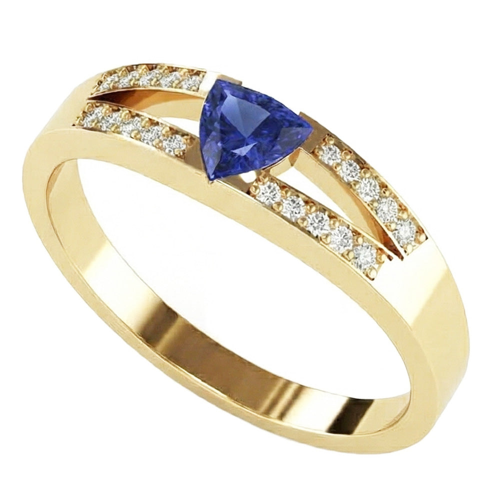 Sparkling Natural Earth Mined Diamond Engagement Ring Split Shank Ceylon Sapphire 1 Carat