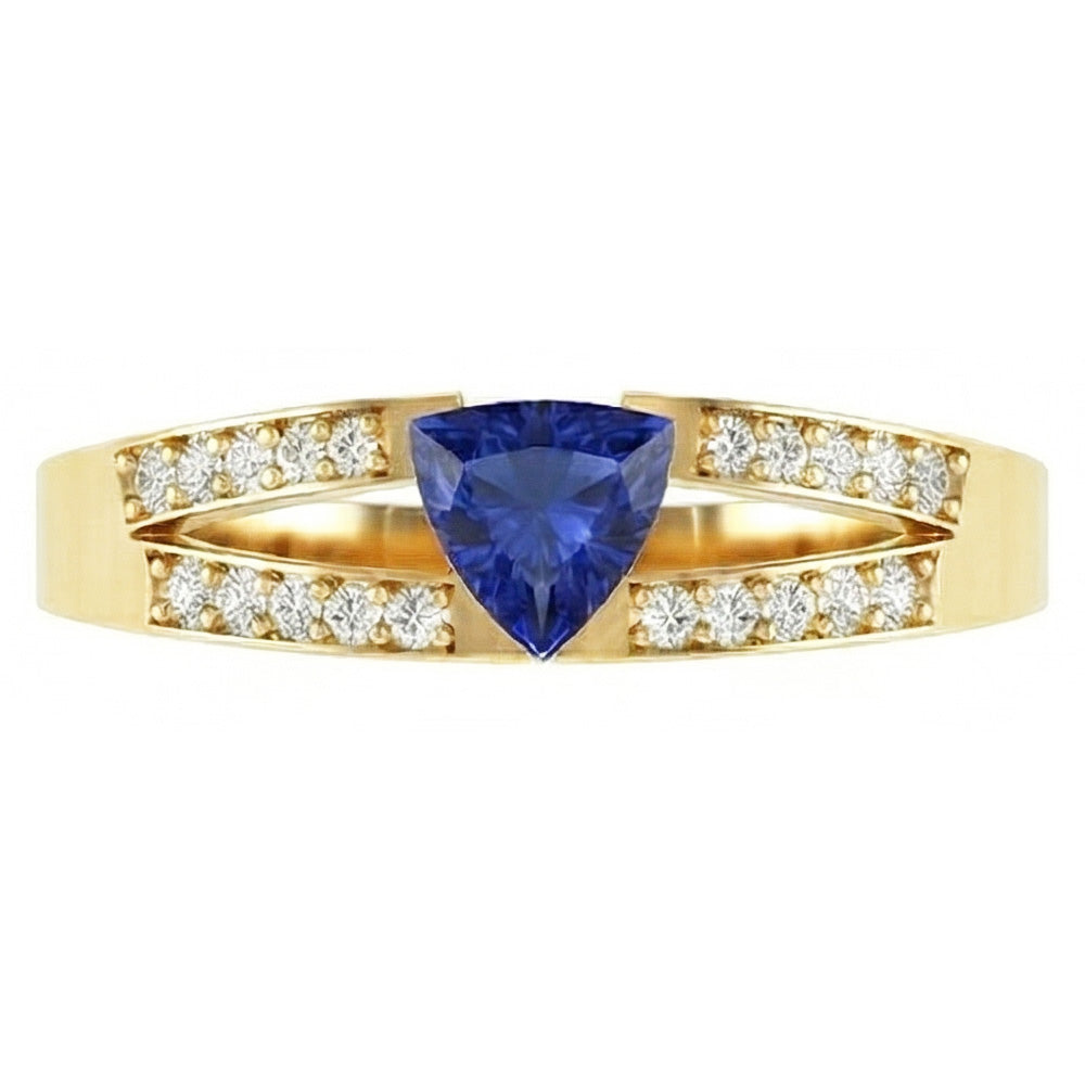 Sparkling Natural Earth Mined Diamond Engagement Ring Split Shank Ceylon Sapphire 1 Carat