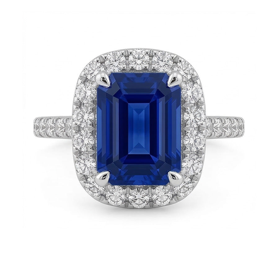 Sparkling Natural Earth Mined Diamond Halo Ring Emerald Ceylon Sapphire Gold 3.50 Carats