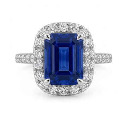 Sparkling Natural Earth Mined Diamond Halo Ring Emerald Ceylon Sapphire Gold 3.50 Carats