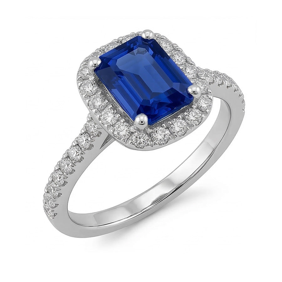 Sparkling Natural Earth Mined Diamond Halo Ring Emerald Ceylon Sapphire Gold 3.50 Carats