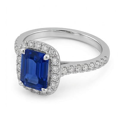 Sparkling Natural Earth Mined Diamond Halo Ring Emerald Ceylon Sapphire Gold 3.50 Carats