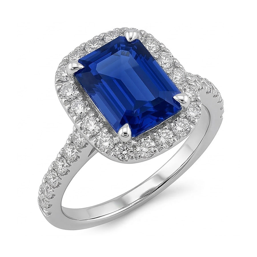 Sparkling Natural Earth Mined Diamond Halo Ring Emerald Ceylon Sapphire Gold 3.50 Carats
