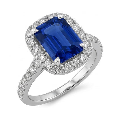 Sparkling Natural Earth Mined Diamond Halo Ring Emerald Ceylon Sapphire Gold 3.50 Carats