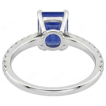 Sparkling Natural Earth Mined Diamond Ring Emerald Cut Srilankan Sapphire 2 Carats Prongs