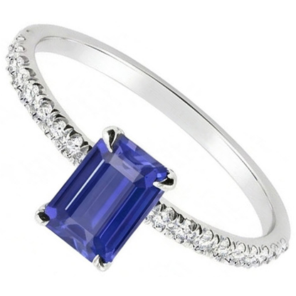 Sparkling Natural Earth Mined Diamond Ring Emerald Cut Srilankan Sapphire 2 Carats Prongs