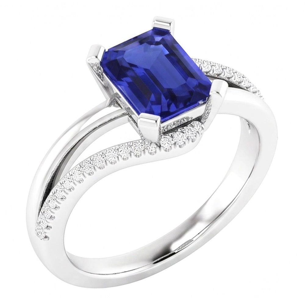 Sparkling Natural Earth Mined Diamond Ring Split Shank Emerald Ceylon Sapphire 2.50 Carats