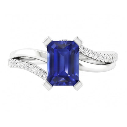 Sparkling Natural Earth Mined Diamond Ring Split Shank Emerald Ceylon Sapphire 2.50 Carats