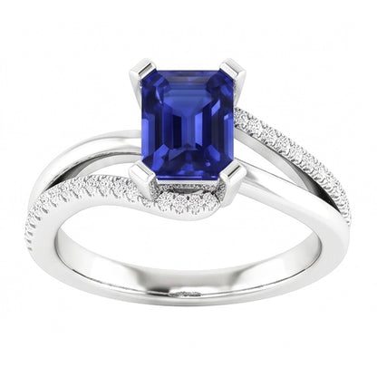 Sparkling Natural Earth Mined Diamond Ring Split Shank Emerald Ceylon Sapphire 2.50 Carats
