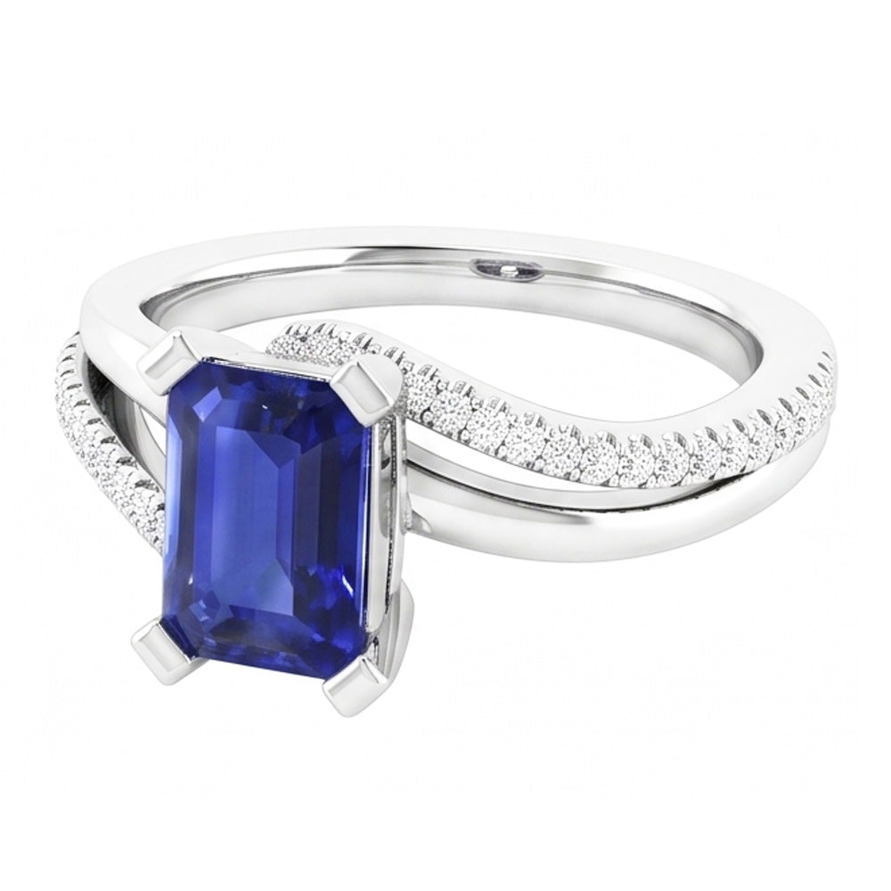 Sparkling Natural Earth Mined Diamond Ring Split Shank Emerald Ceylon Sapphire 2.50 Carats