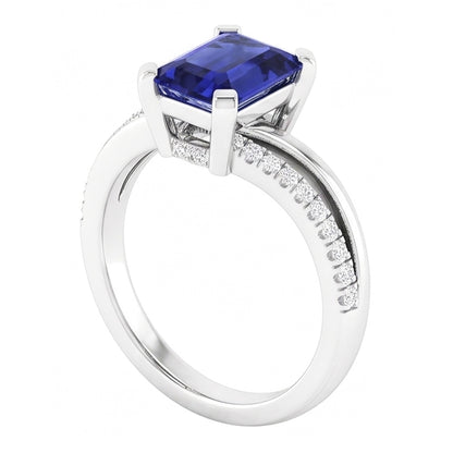 Sparkling Natural Earth Mined Diamond Ring Split Shank Emerald Ceylon Sapphire 2.50 Carats