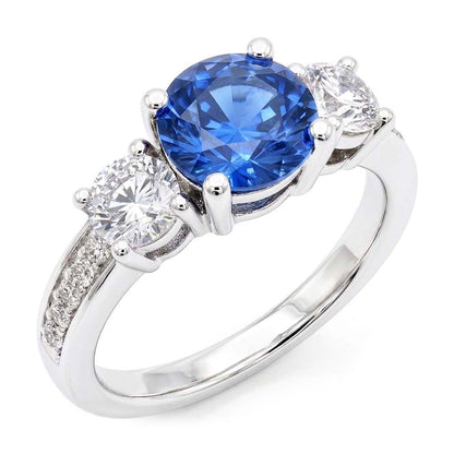 Sparkling Natural Earth Mined Diamond Wedding Ring Round Ceylon Blue Sapphire 2.50 Carats