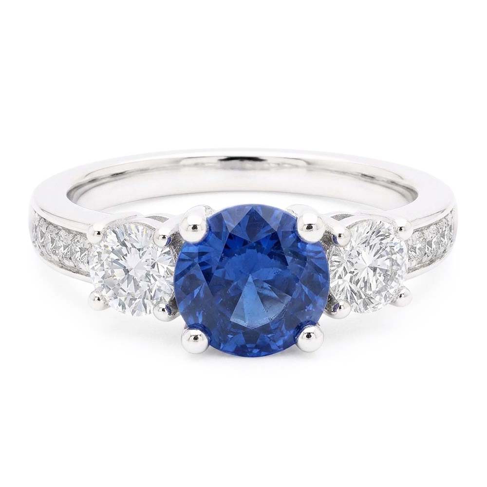 Sparkling Natural Earth Mined Diamond Wedding Ring Round Ceylon Blue Sapphire 2.50 Carats