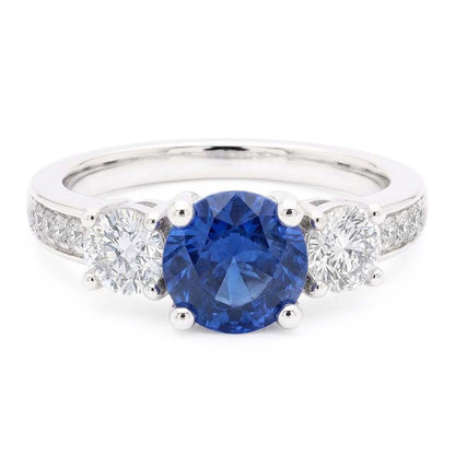 Sparkling Natural Earth Mined Diamond Wedding Ring Round Ceylon Blue Sapphire 2.50 Carats