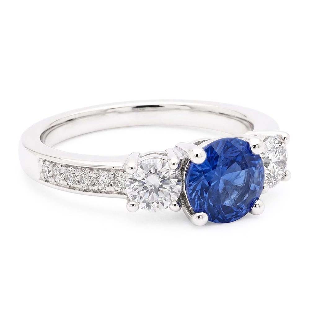 Sparkling Natural Earth Mined Diamond Wedding Ring Round Ceylon Blue Sapphire 2.50 Carats