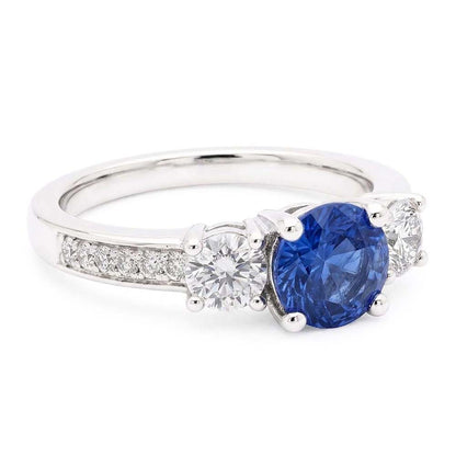 Sparkling Natural Earth Mined Diamond Wedding Ring Round Ceylon Blue Sapphire 2.50 Carats