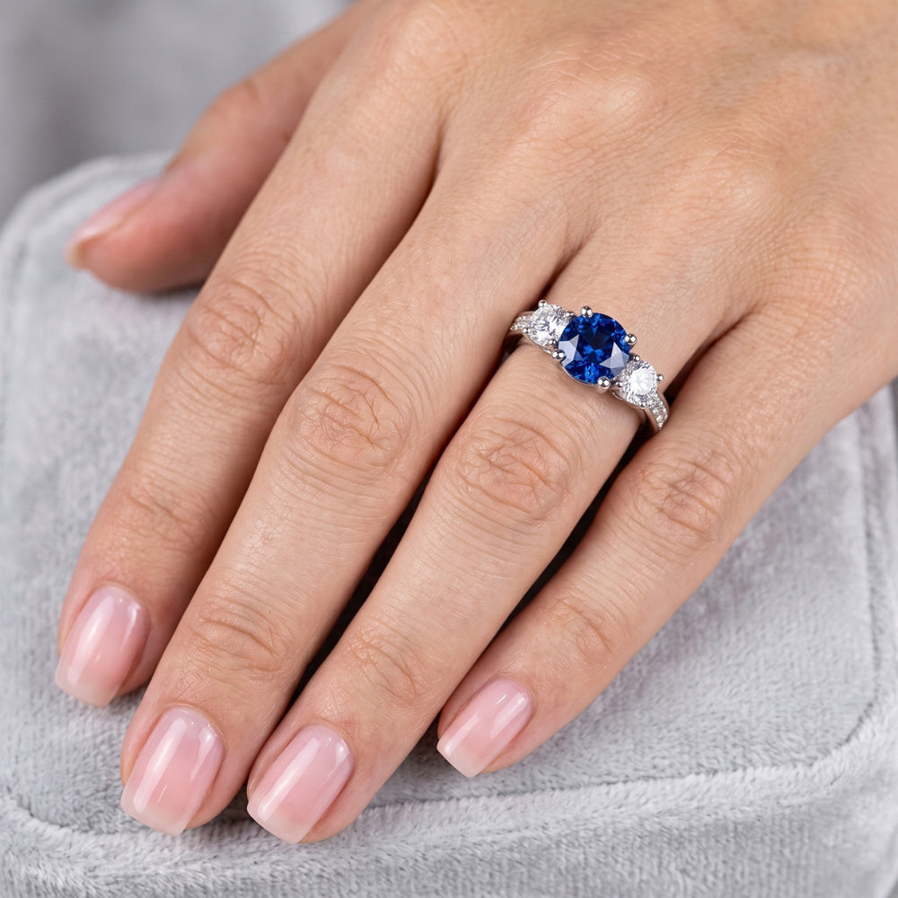Sparkling Natural Earth Mined Diamond Wedding Ring Round Ceylon Blue Sapphire 2.50 Carats
