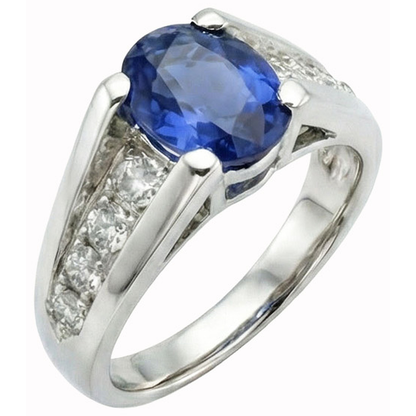 Sparkling Oval Ceylon Sapphire Natural Earth Mined Diamonds Ring 2.10 Carats White Gold