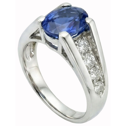 Sparkling Oval Ceylon Sapphire Natural Earth Mined Diamonds Ring 2.10 Carats White Gold