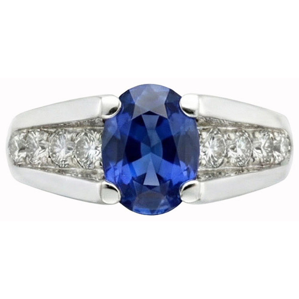 Sparkling Oval Ceylon Sapphire Natural Earth Mined Diamonds Ring 2.10 Carats White Gold