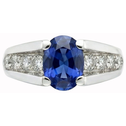 Sparkling Oval Ceylon Sapphire Natural Earth Mined Diamonds Ring 2.10 Carats White Gold