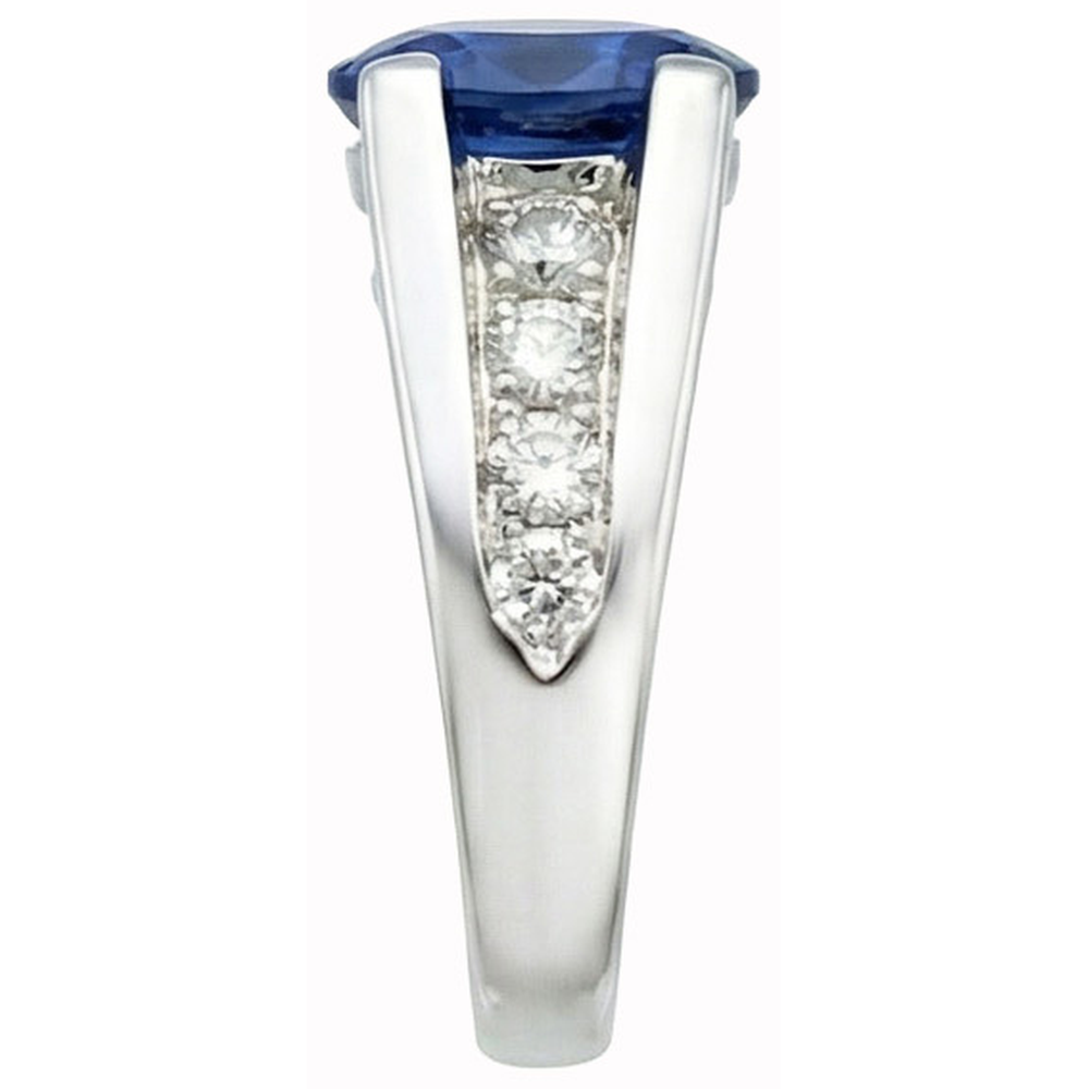 Sparkling Oval Ceylon Sapphire Natural Earth Mined Diamonds Ring 2.10 Carats White Gold