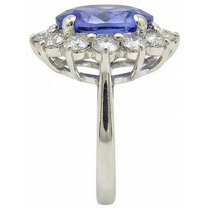 natural round tanzanite 7.50ct ring close up detail