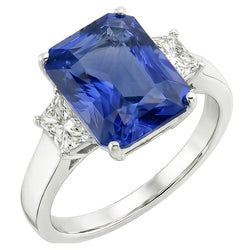 Sparkling Radiant Natural Earth Mined Diamond 3 Stone Ring Sri Lanka Sapphire 3.50 Carats