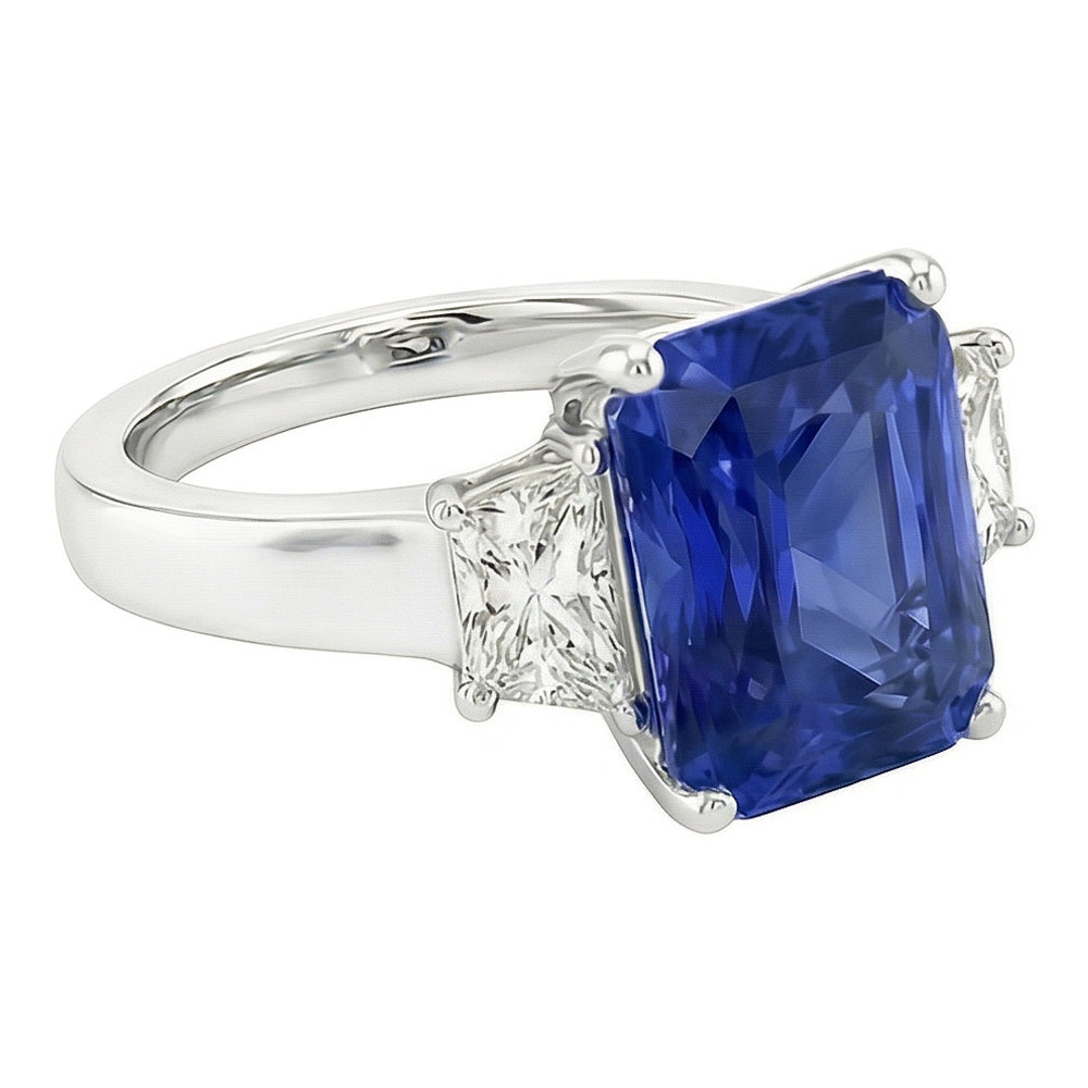Sparkling Radiant Natural Earth Mined Diamond 3 Stone Ring Sri Lanka Sapphire 3.50 Carats