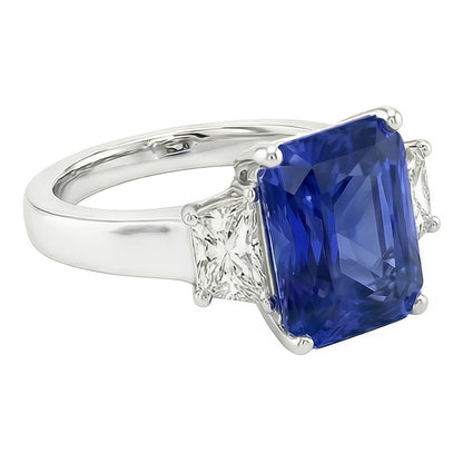 Sparkling Radiant Natural Earth Mined Diamond 3 Stone Ring Sri Lanka Sapphire 3.50 Carats