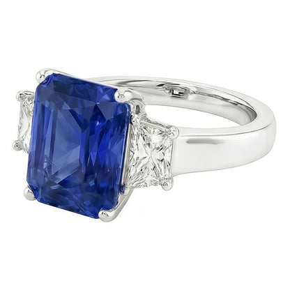 Sparkling Radiant Natural Earth Mined Diamond 3 Stone Ring Sri Lanka Sapphire 3.50 Carats