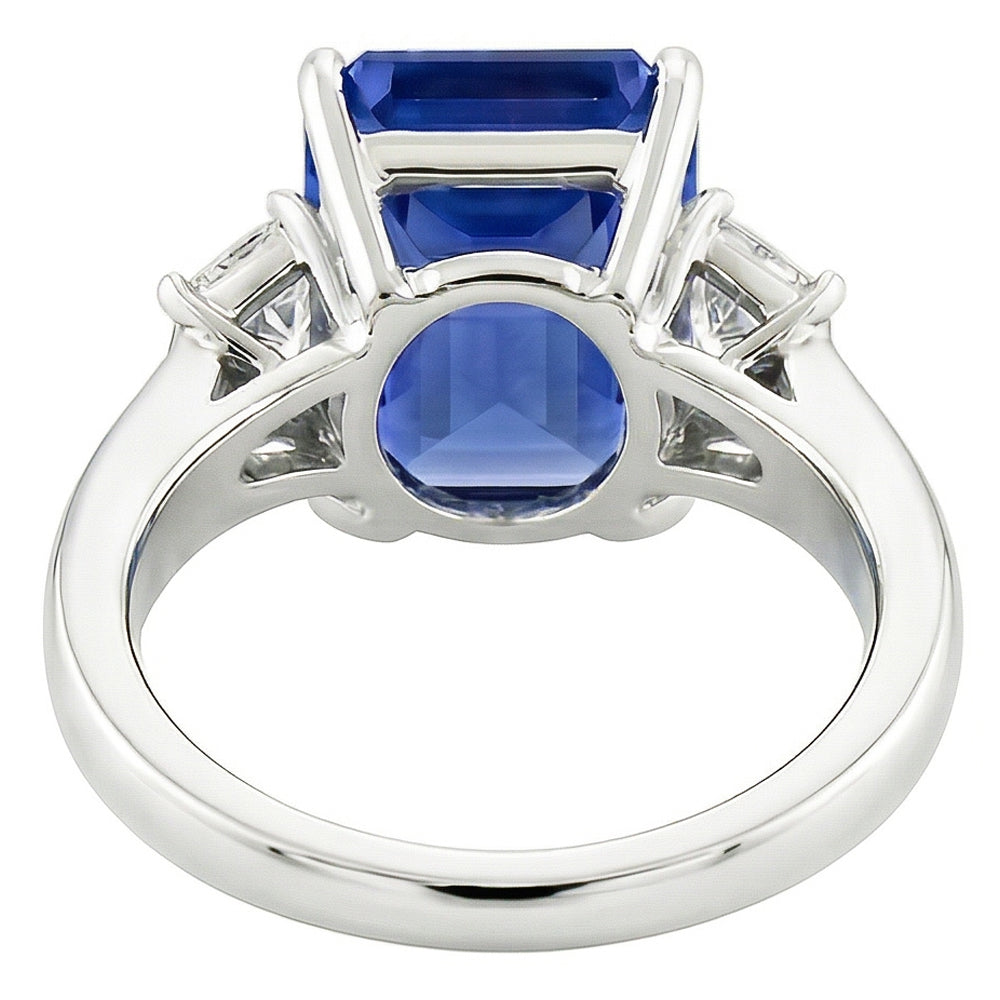 Sparkling Radiant Natural Earth Mined Diamond 3 Stone Ring Sri Lanka Sapphire 3.50 Carats
