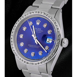 Sparkling Blue Diamond Dial Bezel Datejust Rolex Men Watch Ss QUICK SET