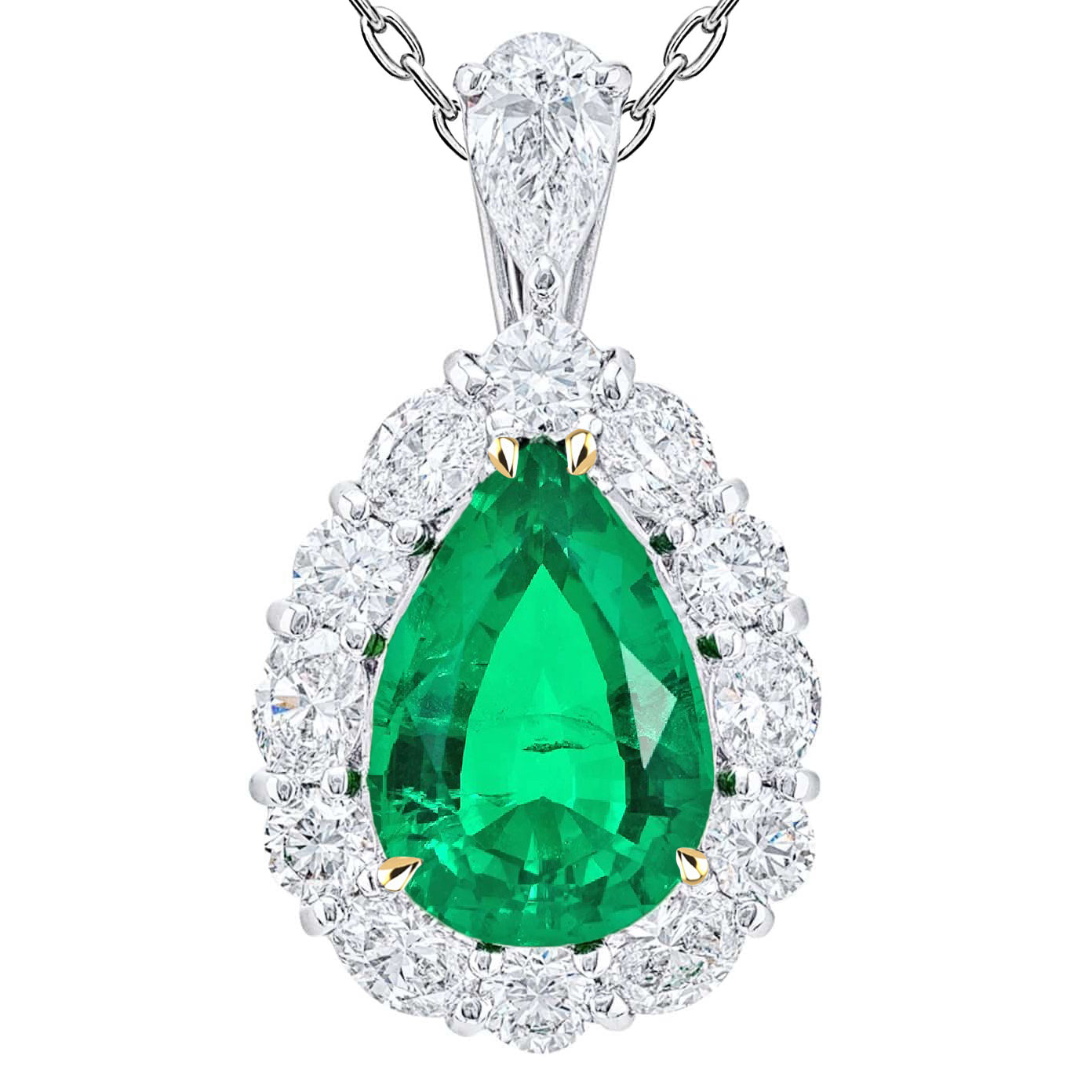 Sparkling Diamond Gemstone Pendant Green Emerald Necklace