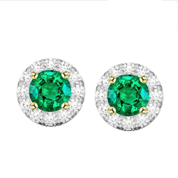 Natural Real ( Not Lab Grown ) Sparkling Diamonds And Green Emerald GIA Earrings Women Halo Studs