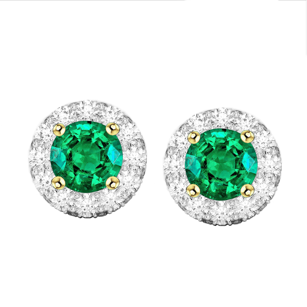 Sparkling Diamonds And Green Emerald Earrings Women Halo Studs
