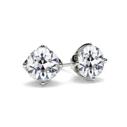 Sparkling Earth Mined Diamond Stud Earrings 3 Ct Old Round Cut White Gold