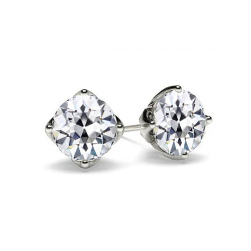 Sparkling Earth Mined Diamond Stud Earrings 3 Ct Old Round Cut White Gold