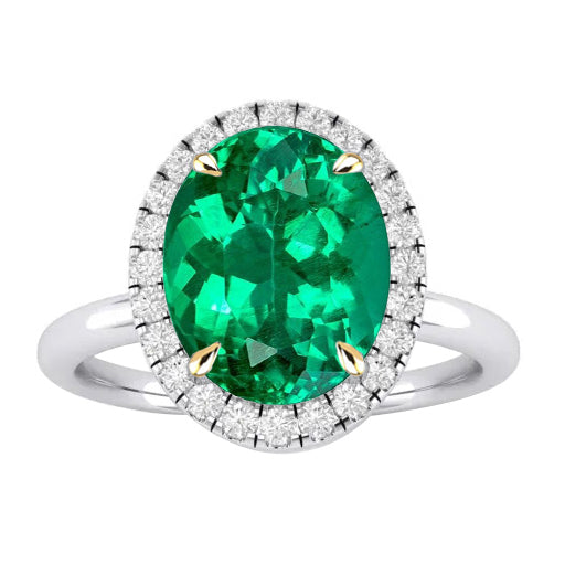 Sparkling Gemstone Ring Green Emerald Halo Jewelry