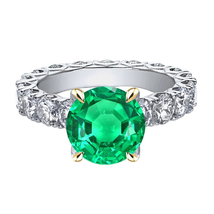 natural round emerald 4ct ring front view